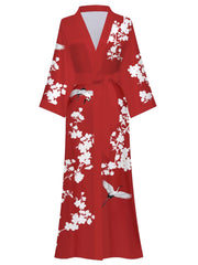 Women's white floral print kimono robe - 23