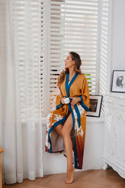 Women's white satin kimono robe - 7