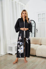 Women's white floral print kimono robe - 7