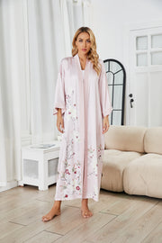 Women's white floral print kimono robe - 2