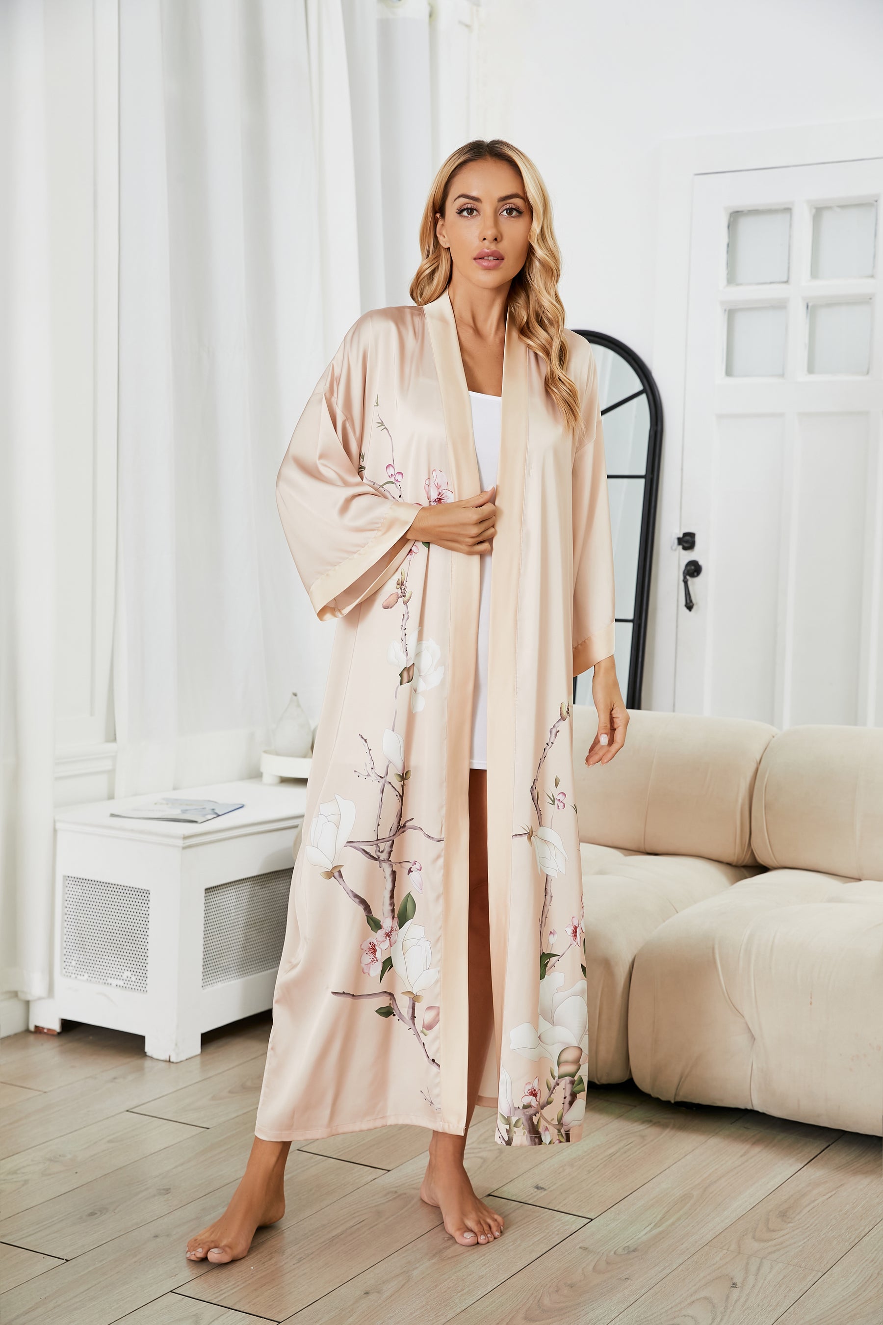 Women's white satin kimono robe - 2