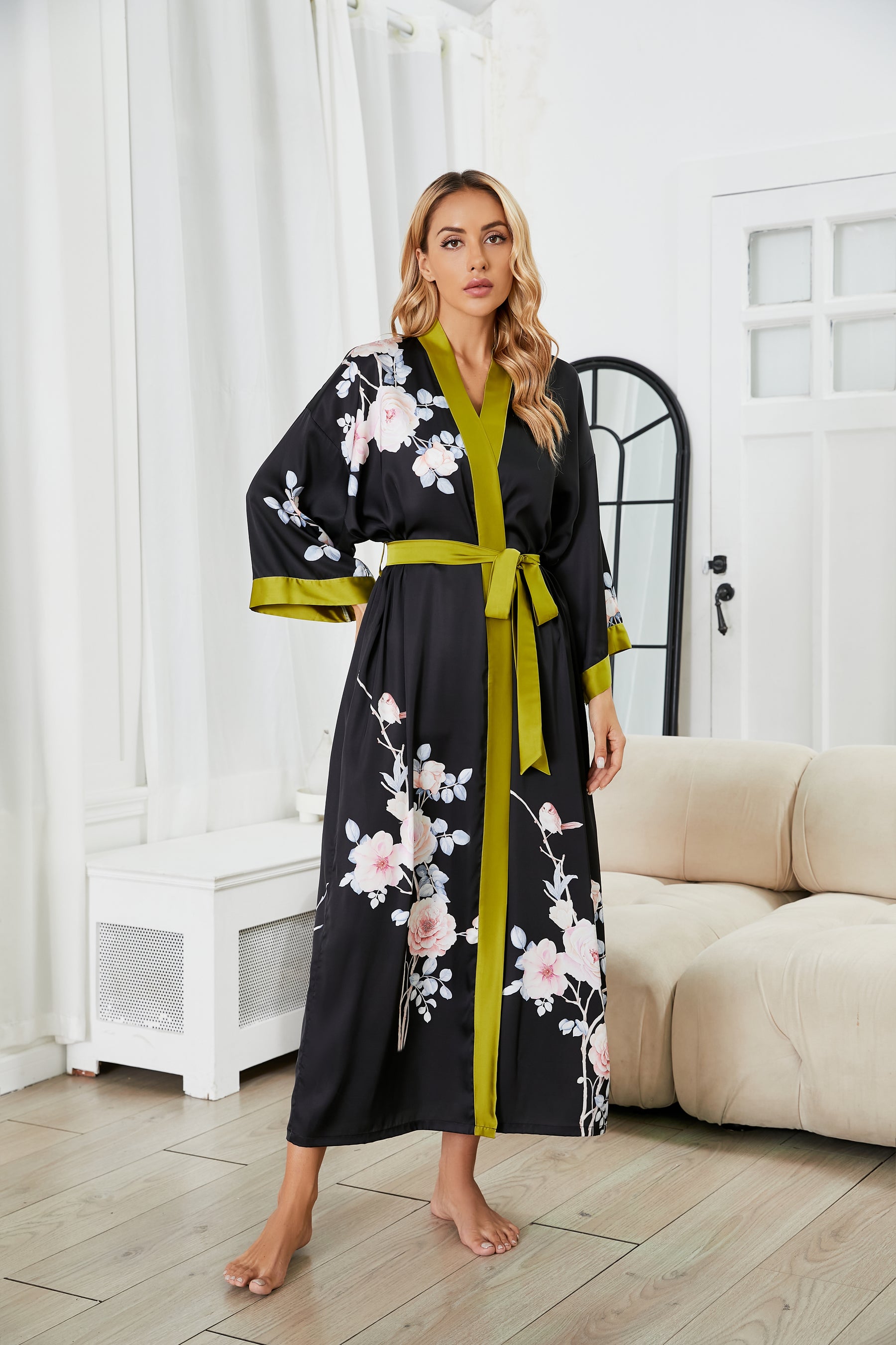 Women's white satin kimono robe - 5