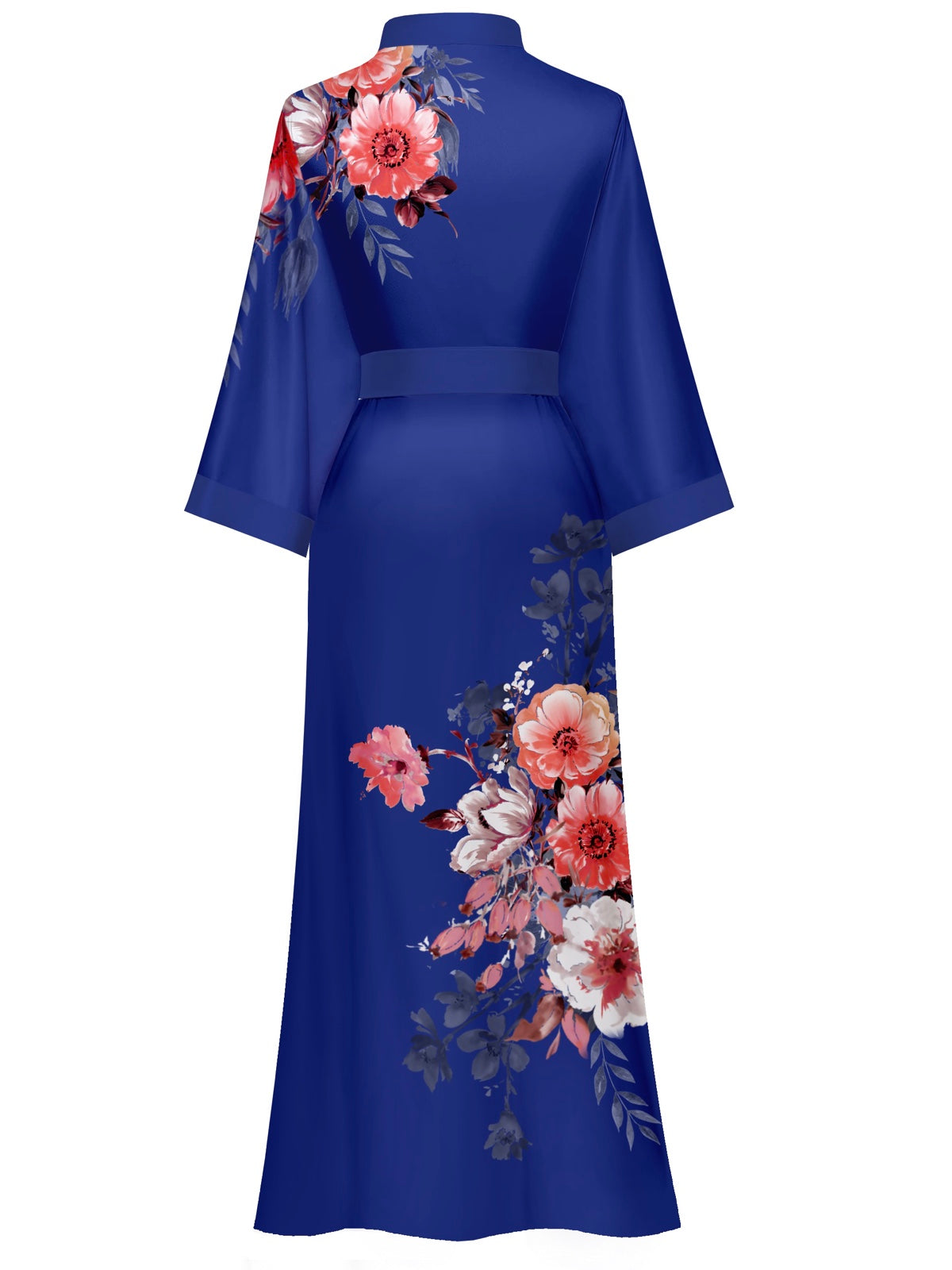 Women's black floral satin kimono robe - 11