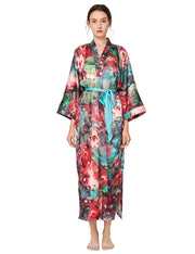 Women's long black print kimono robe - 5