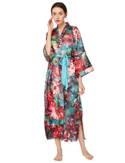 Women's long black print kimono robe - 6
