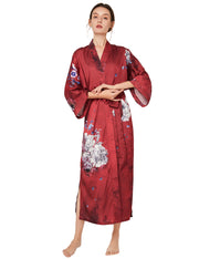 Women's long black print kimono robe - 3