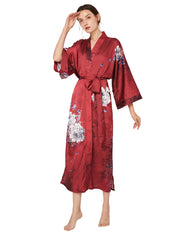 Women's long black print kimono robe - 4