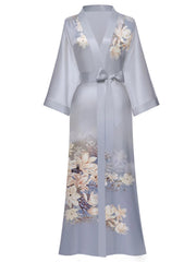Women's green print satin kimono robe - 18