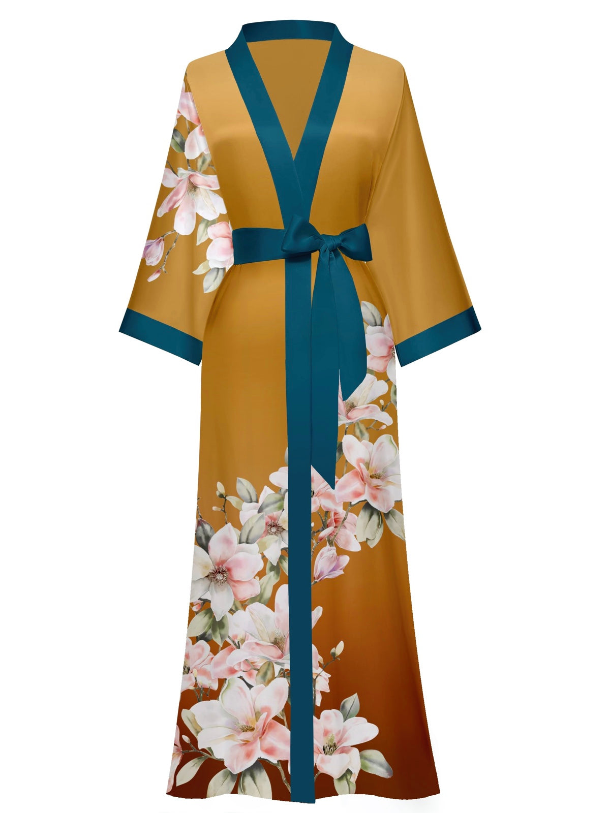 Women's white satin kimono robe - 20