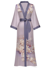 Women's white floral print kimono robe - 15