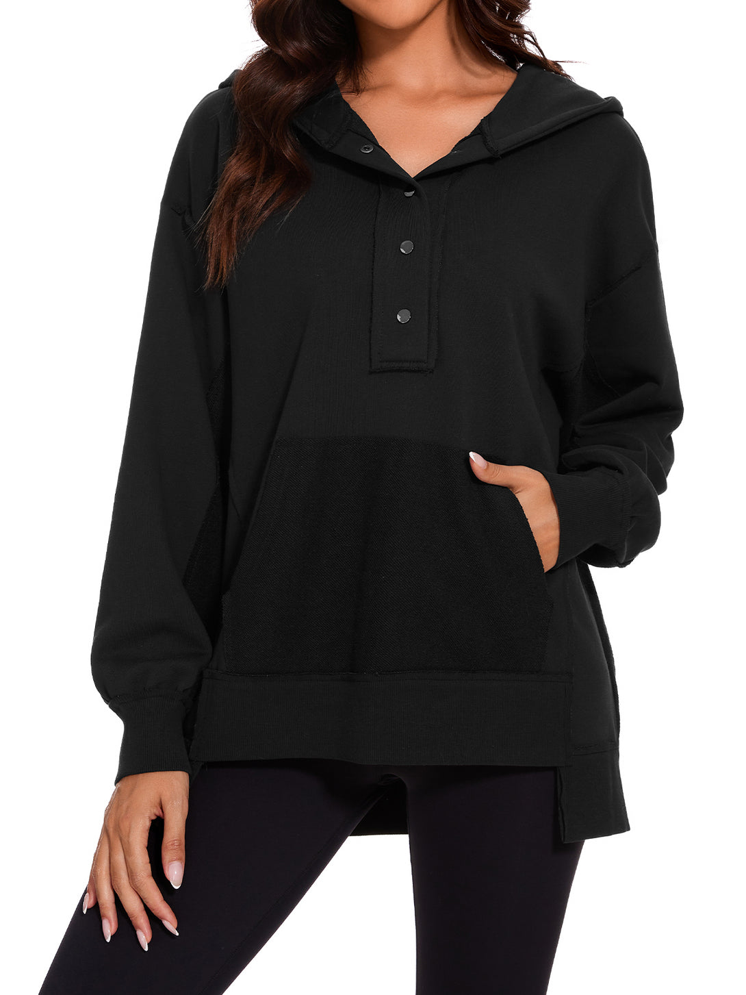 Womens Long Sleeve Hoodies Button Down Pullover Oversized Sweatshirts