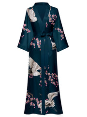 Women's white floral print kimono robe - 13