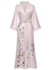 Women's white floral print kimono robe - 11
