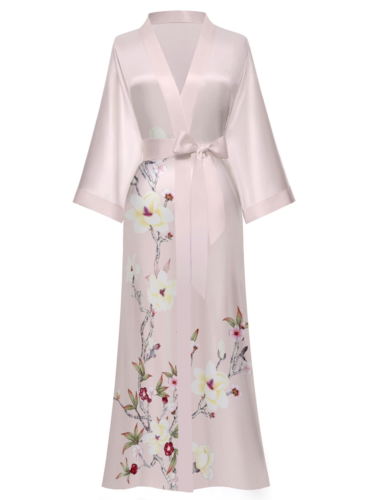 Women's white floral print kimono robe - 11