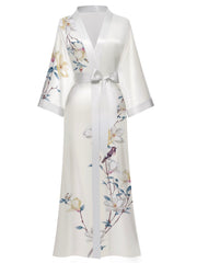 Women's white floral print kimono robe - 9