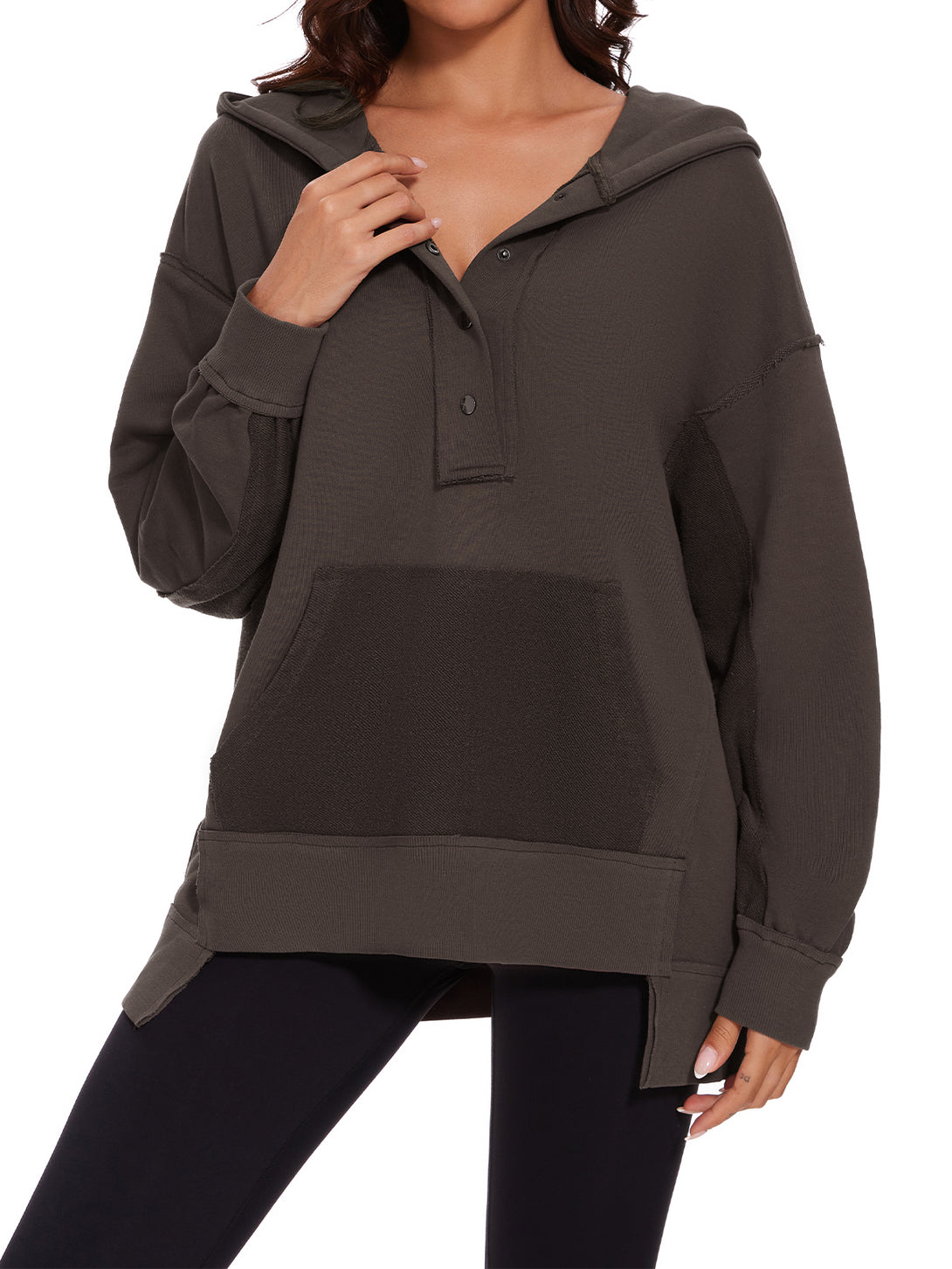 Womens Long Sleeve Hoodies Button Down Pullover Oversized Sweatshirts