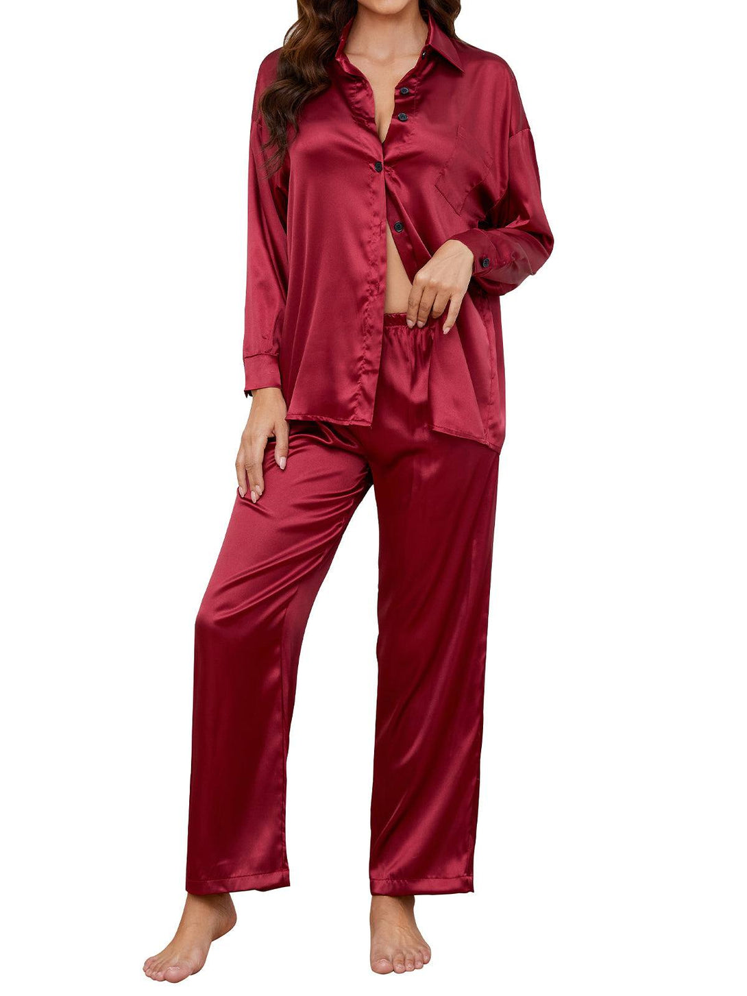 buy trendy women silk satin pajamas 2 piece set