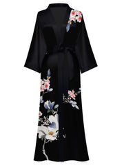 Women's white floral print kimono robe - 19