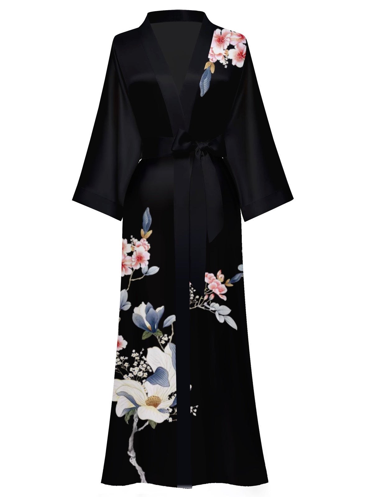 Women's white floral print kimono robe - 19