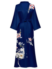Women's white floral print kimono robe - 17