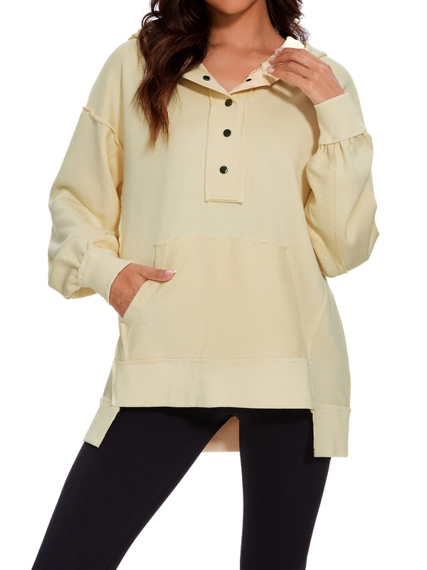 Womens Long Sleeve Hoodies Button Down Pullover Oversized Sweatshirts