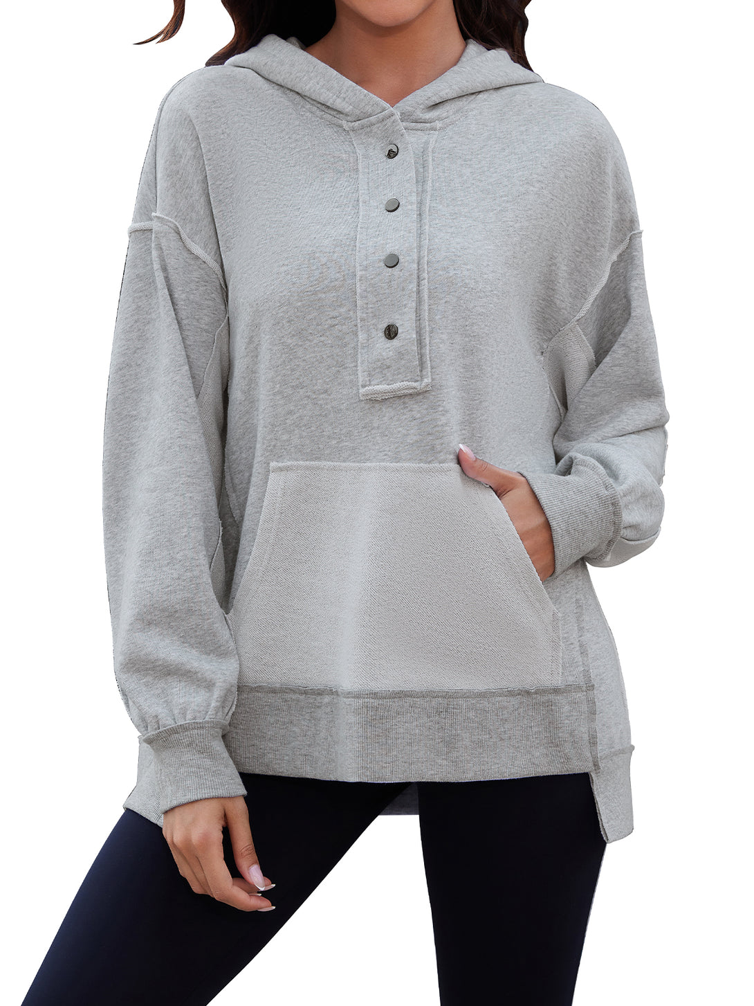 Womens Long Sleeve Hoodies Button Down Pullover Oversized Sweatshirts