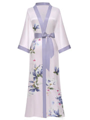 Women's white satin kimono robe - 12