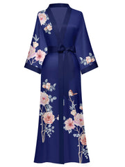 Women's white satin kimono robe - 14