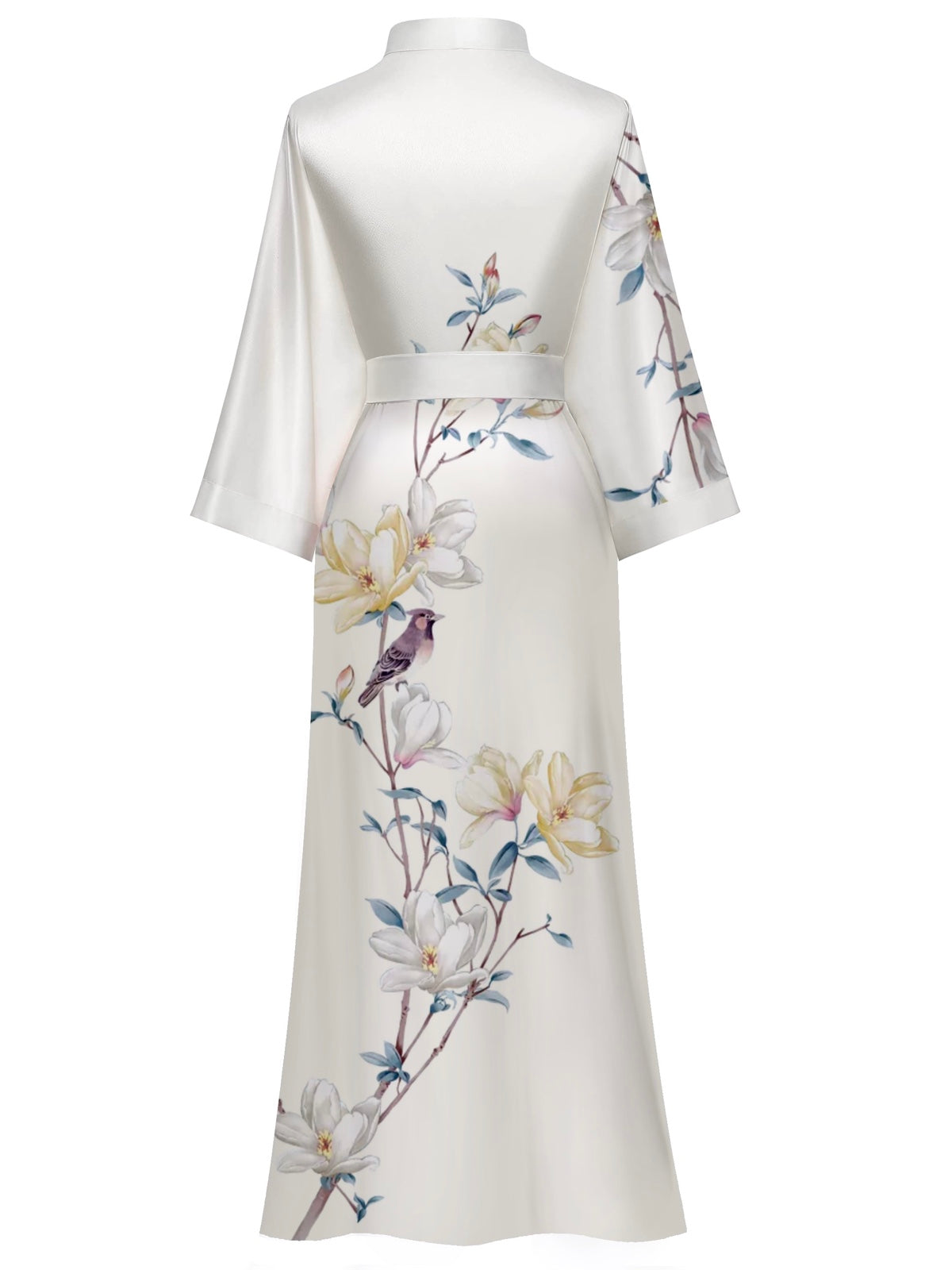 Women's white floral print kimono robe - 10
