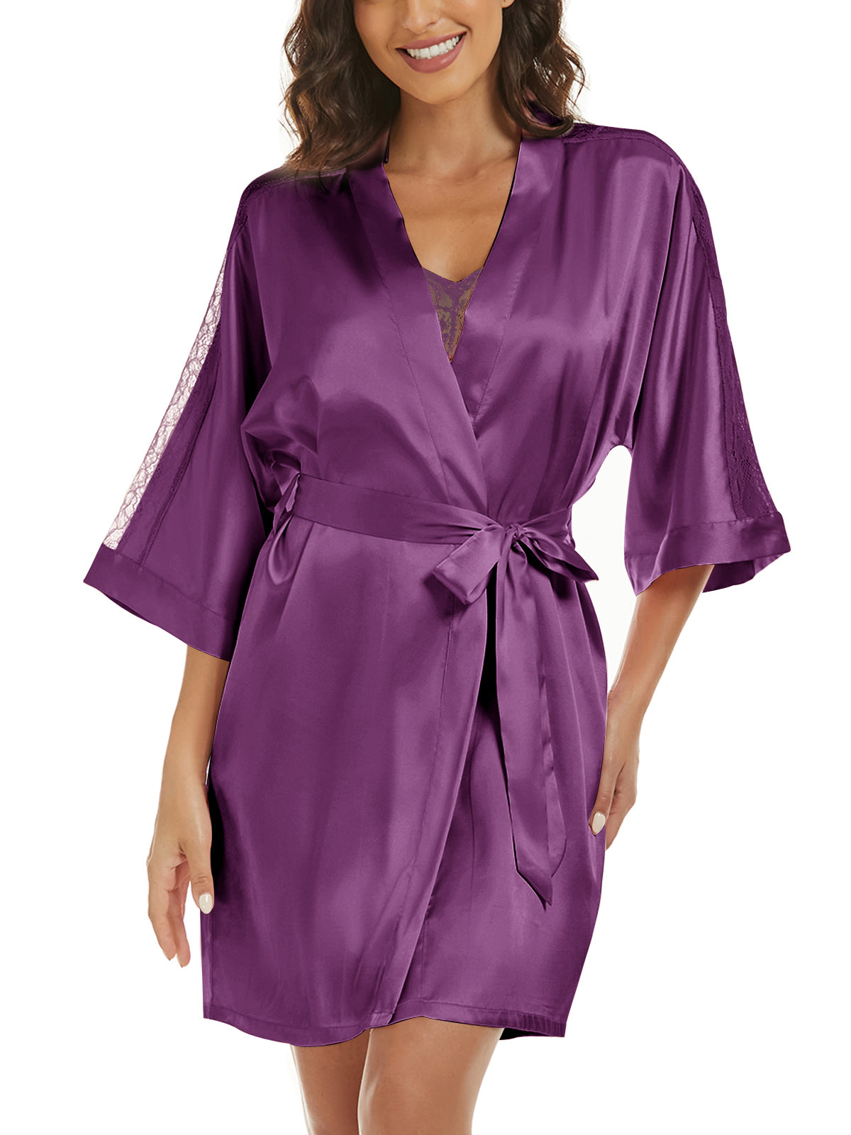 Women's satin robe and cami set - 12