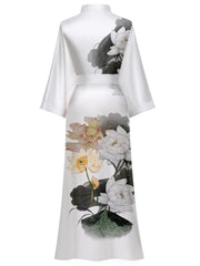 Women's blue floral satin kimono robe - 17