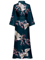 Women's white floral print kimono robe - 14