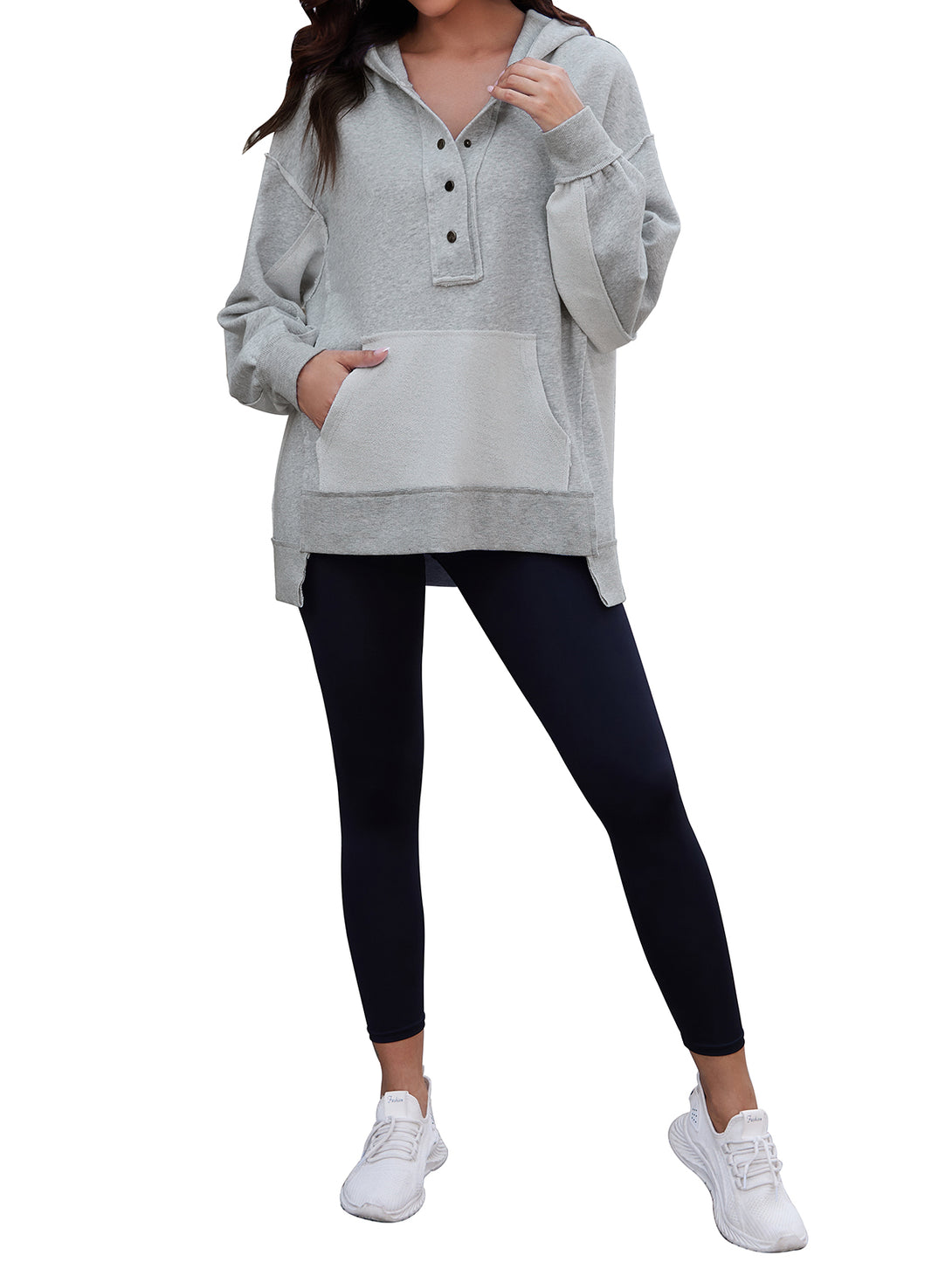 Womens Long Sleeve Hoodies Button Down Pullover Oversized Sweatshirts