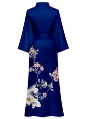 Women's white floral print kimono robe - 18