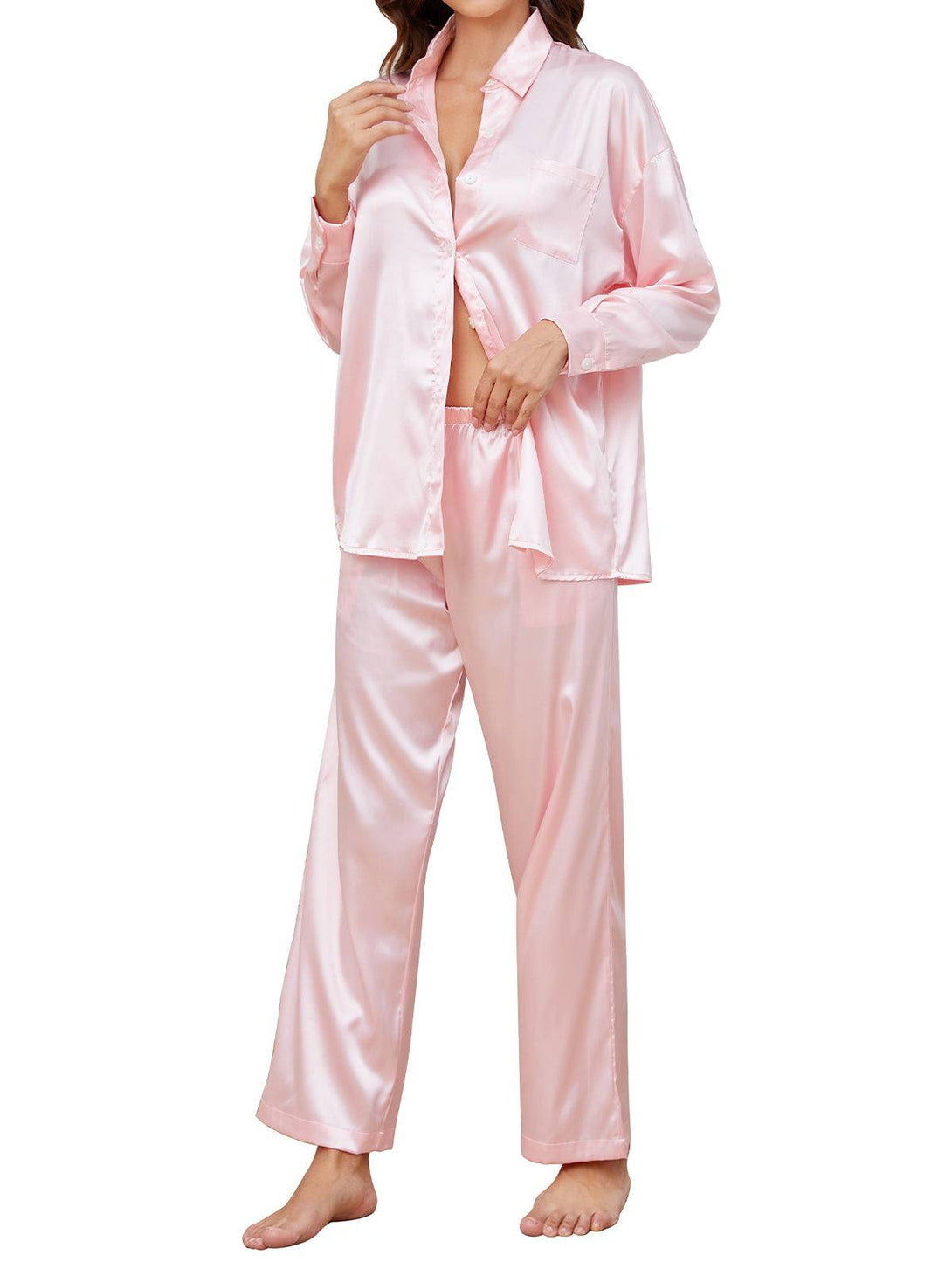 buy trendy women silk satin pajamas 2 piece set