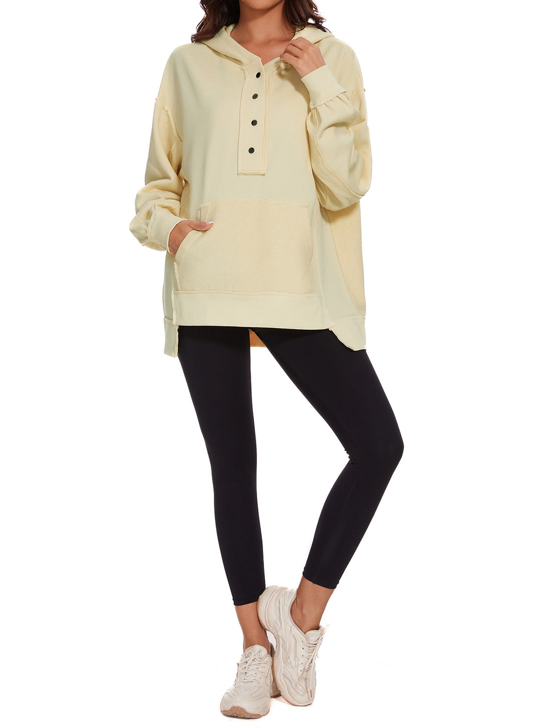 Womens Long Sleeve Hoodies Button Down Pullover Oversized Sweatshirts