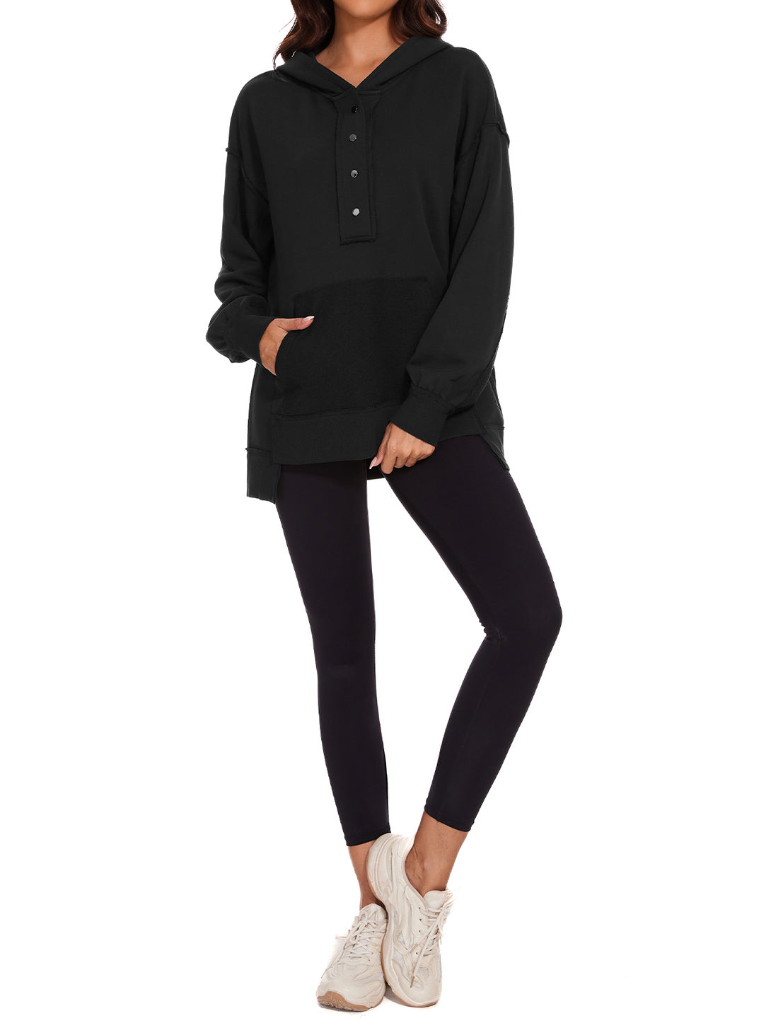 Womens Long Sleeve Hoodies Button Down Pullover Oversized Sweatshirts