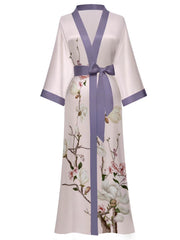 Women's green print satin kimono robe - 19