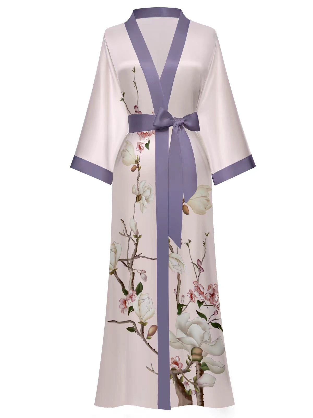 Women's green print satin kimono robe - 19