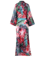 Women's long black print kimono robe - 11
