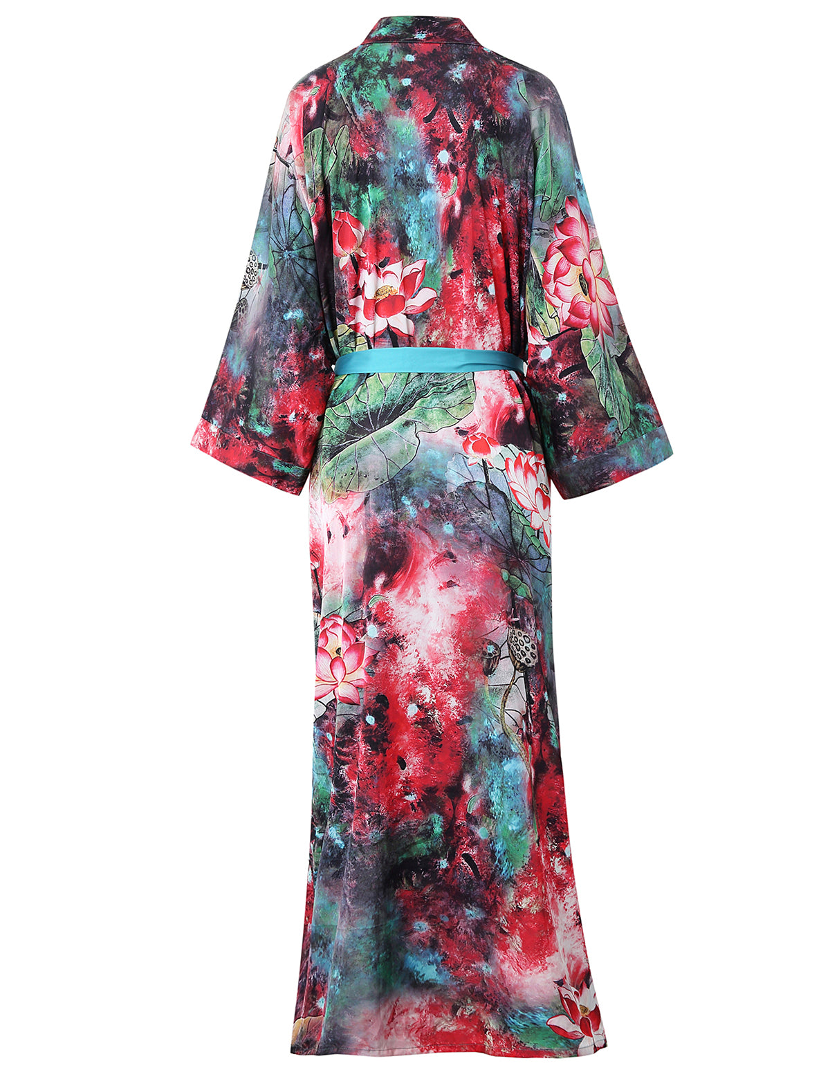 Women's long black print kimono robe - 11