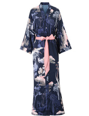 Women's blue print satin kimono robe - 11