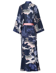 Women's blue print satin kimono robe - 12