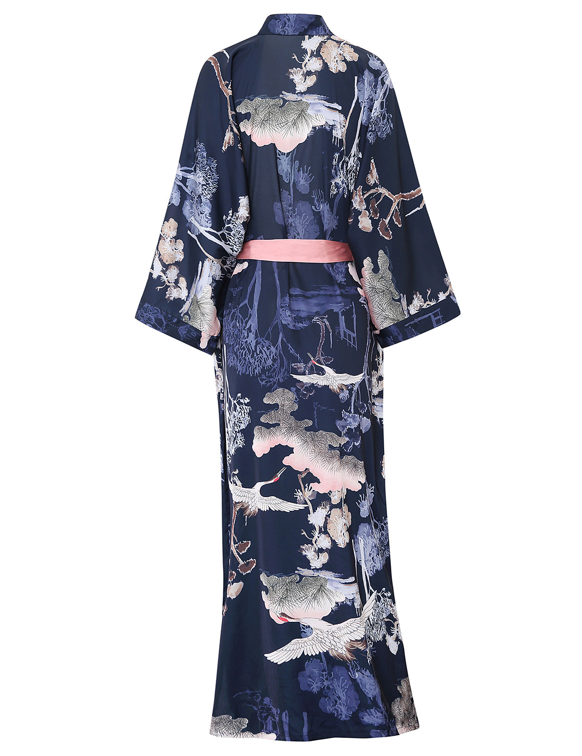 Women's blue print satin kimono robe - 12