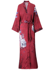Women's long black print kimono robe - 9