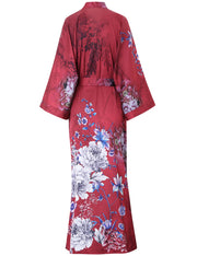 Women's long black print kimono robe - 10
