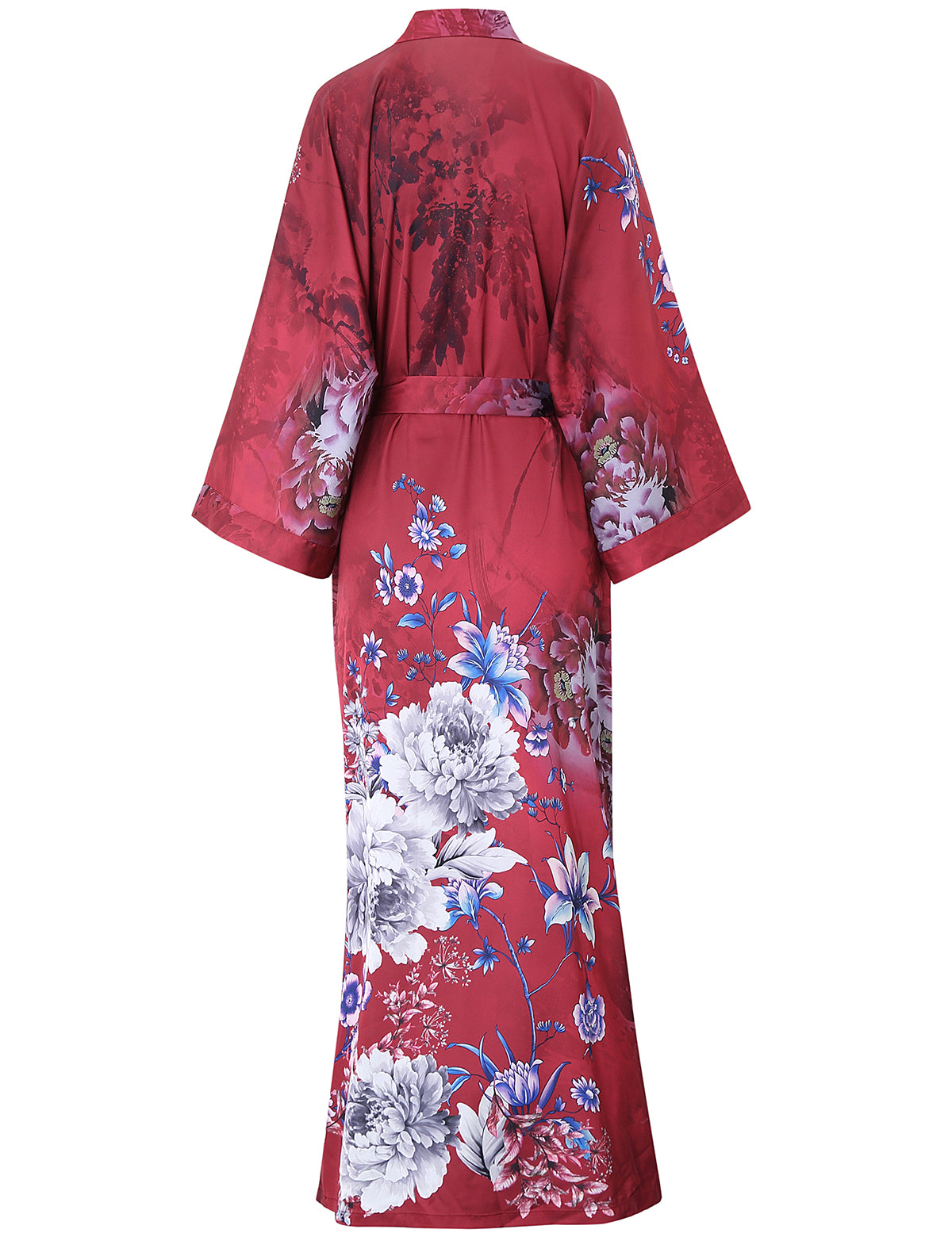 Women's long black print kimono robe - 10