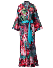 Women's long black print kimono robe - 12