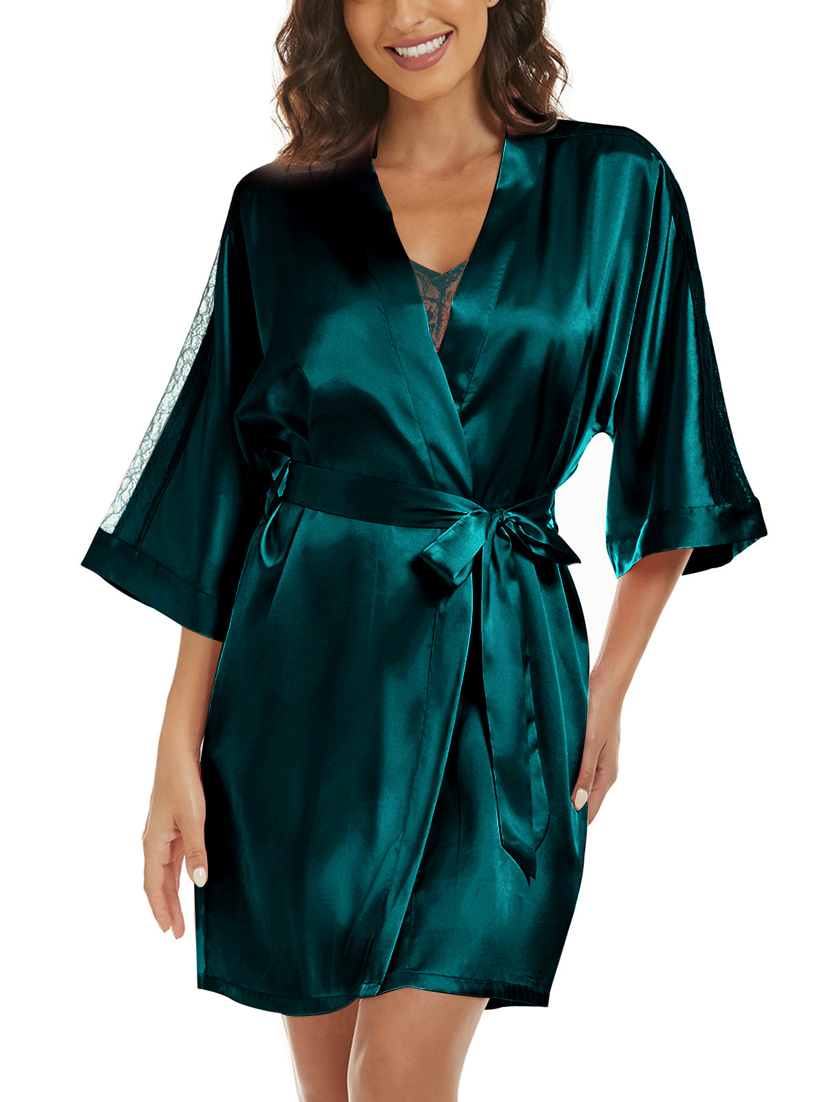 Women's satin robe and cami set - 6