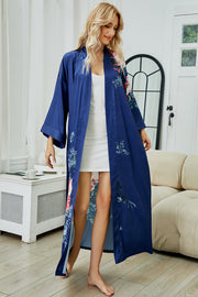 Women's blue print satin kimono robe - 2